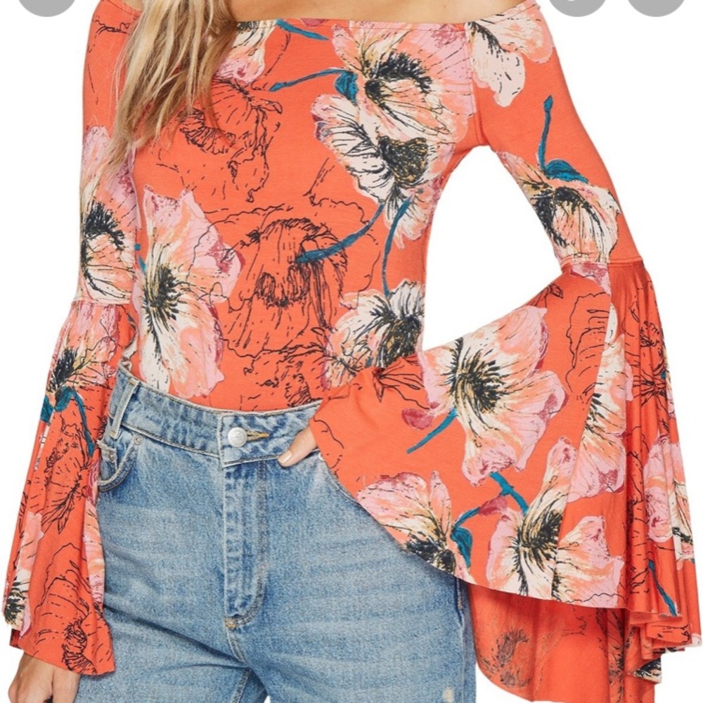 Free People Floral Bell Sleeve Tunic Top